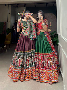 Sangeet nights - dola silk and patola print chaniya cholis - readymade in green