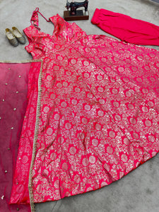 Pink viscose jacquard anarkali