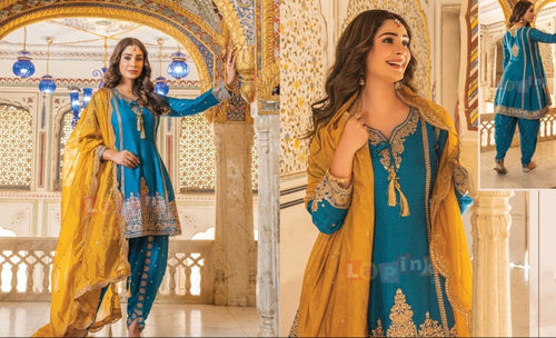Dhoti style peplum top in blue and yellow
