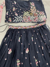 Navy blue dori embroidered silk Lehenga