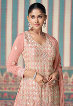 Janisha - baby pink readymade chinon silk palazzo suit