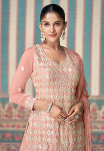 Janisha - baby pink readymade chinon silk palazzo suit