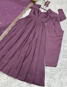 Mauve Roman silk anarkali set readymade