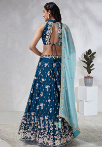 Teal Lehenga with contrasting dupatta