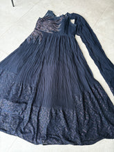 Deep navy blue chinon silk embroidered gown