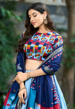 Tussar silk tilakavati Lehenga in sky blue