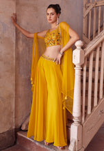 Yellow georgette palazzo with cape - readymade