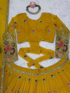Yellow georgette floral embroidered Lehenga