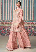 Janisha - baby pink readymade chinon silk palazzo suit