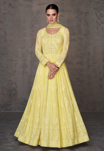 Janisha - readymade pastel yellow georgette anarkali