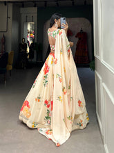 Cream floral print Georgette Lehenga
