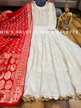 Niks collection - off white jacquard silk anarkali (plus size option)