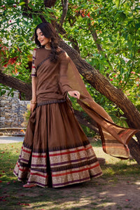 Pure chanderi and zari Lehenga in brown (skirt stitched)