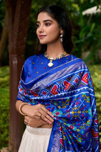 Tussar silk Lehenga with patola print in royal blue