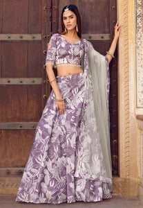 Lavender floral silk Lehenga (skirt stitched)