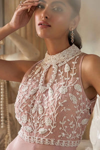 Nude pink halter neck pearl gown