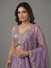 Lavender floral tissue embroidered lehenga