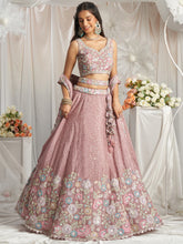Pink rosegold chiffon sequinned Lehenga