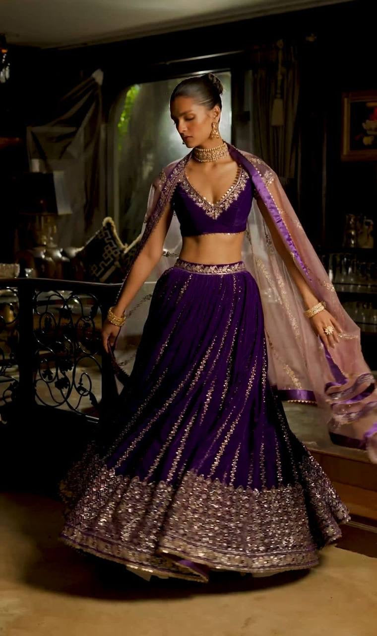 Purple velvet elegant Lehenga