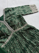 Bottle green reshamkari anarkali