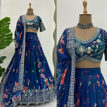 Blue floral georgette Lehenga