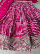 Pink Leheriya print organza lehenga