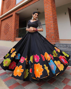 Black and florals Lehenga