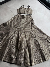 Soft silk jacquard Indo western black and gold zigzag Lehenga with pocket