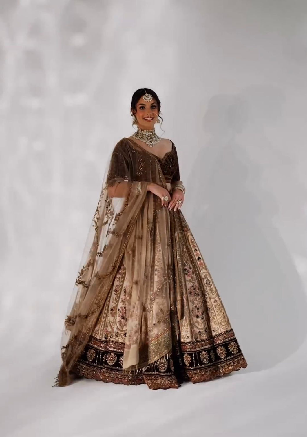 Kasturi silk and velvet blouse Lengha