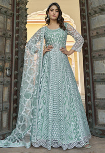 Mint green mirror work anarkali - size 44 & 46