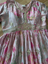 Floral printed chinon anarkali in baby pink