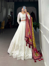 Off white Georgette lucknowi mirror work Lehenga