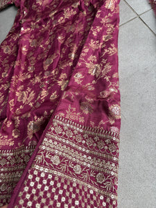Magenta and gold brocade suit with 2 options for pants