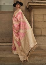 Multicoloured pastel rangkat silk saree in baby pink