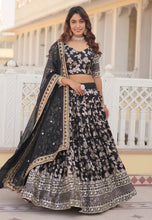 Black viscose jacquard Lehenga (skirt stitched)