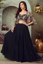 Black embroidered sharara set with jacket