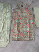 Mint green embroidered suit with trending farshi salwaar