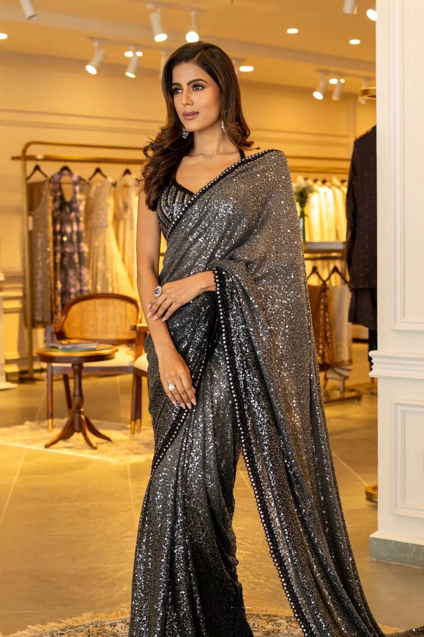 Black ombré sparkly saree