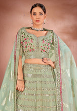 Pista green georgette wedding Lehenga