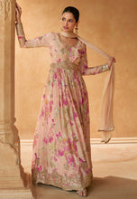 Floral printed chinon anarkali in baby pink