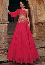 Janisha - magenta one shoulder Indo western style Lehenga