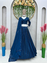 Partywear dark cobalt blue sequins Lehenga