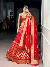 Red banarasi silk lehenga (skirt stitched)