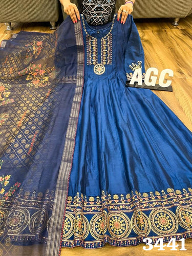 AGC  Collection- blue chanderi silk gown (plus size options)