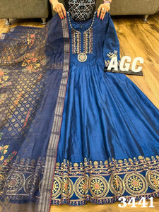AGC  Collection- blue chanderi silk gown (plus size options)