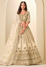Ivory and gold embroidered art silk Lehenga