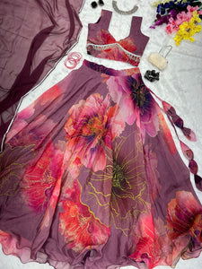 Purple floral readymade Lehenga
