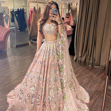 Beige and baby pink real mirror work Lehenga