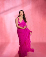 Alia Bhatt inspired hot pink saree with velvet blouse