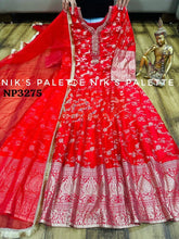 Niks collection - red banarasi silk anarkali (plus size 54”)